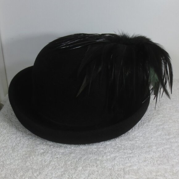 Ms Andree Hat 60s Vintage Black Fancy Bowler Feathers Wool by Bellini Size 6 7/8 main image 6